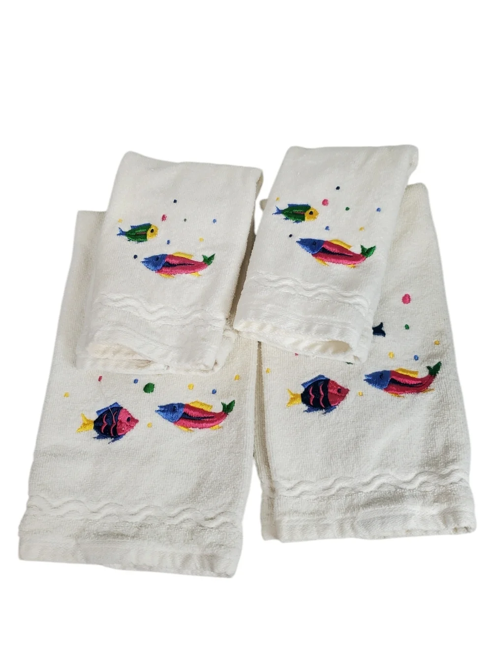 Martha Stewart Everyday Y2K Bathroom Towel Set Of 4 Fish Tropical Vintage White
